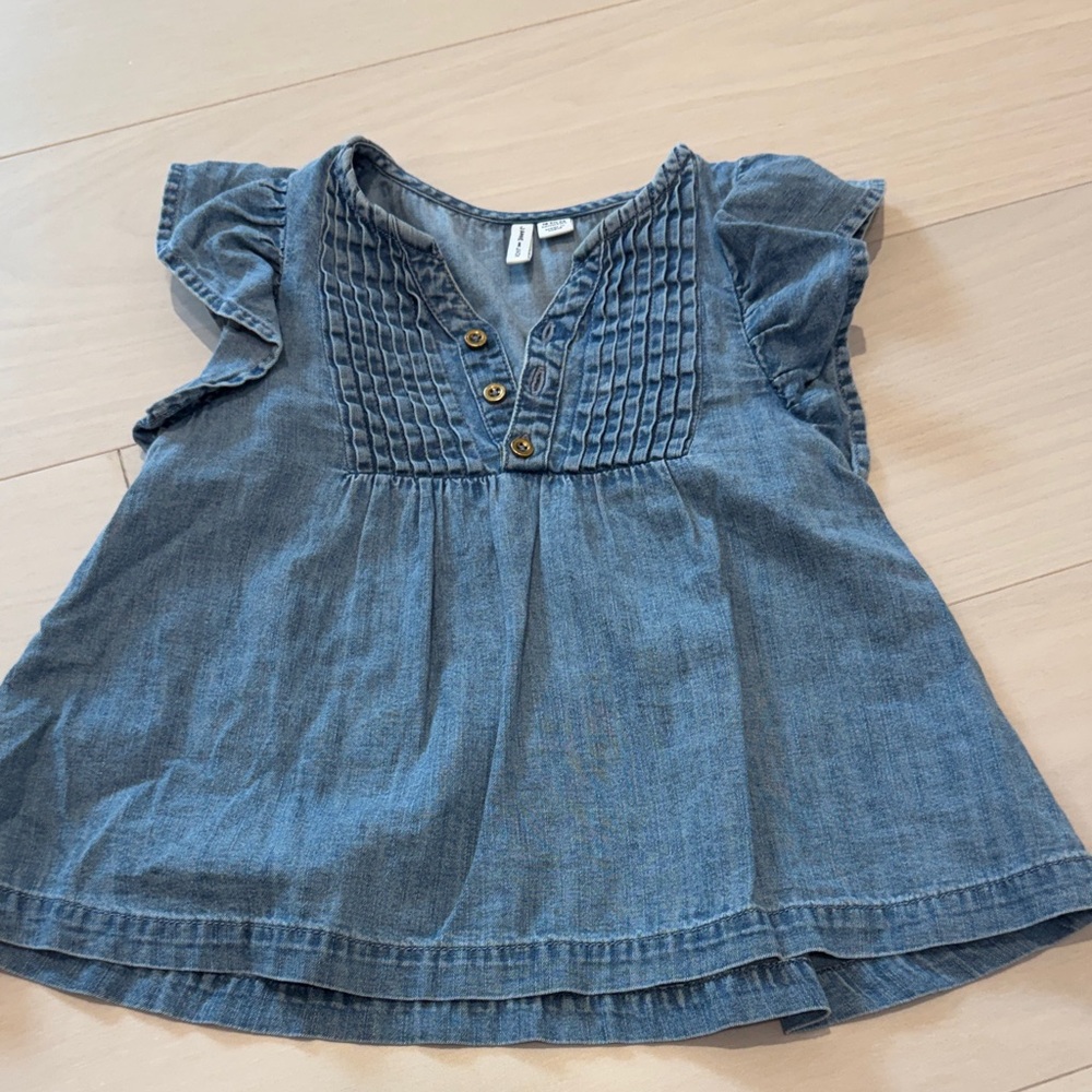 Janie and Jack Chambray Pleated Flutter-Sleeve dress - Blue 18-24